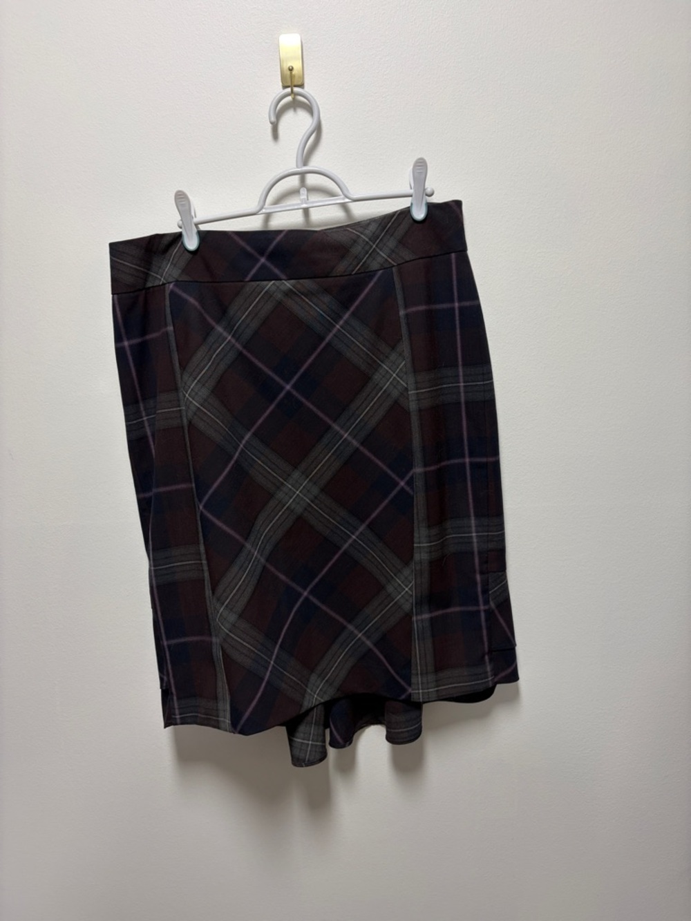 Express Plaid A-Line Skirt in Burgundy and Gray